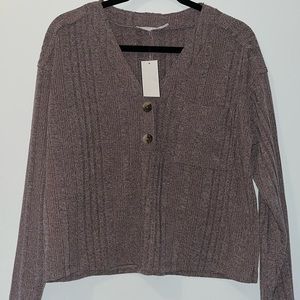 NWT Lush Button Front Knit Top - Heather Brown - M